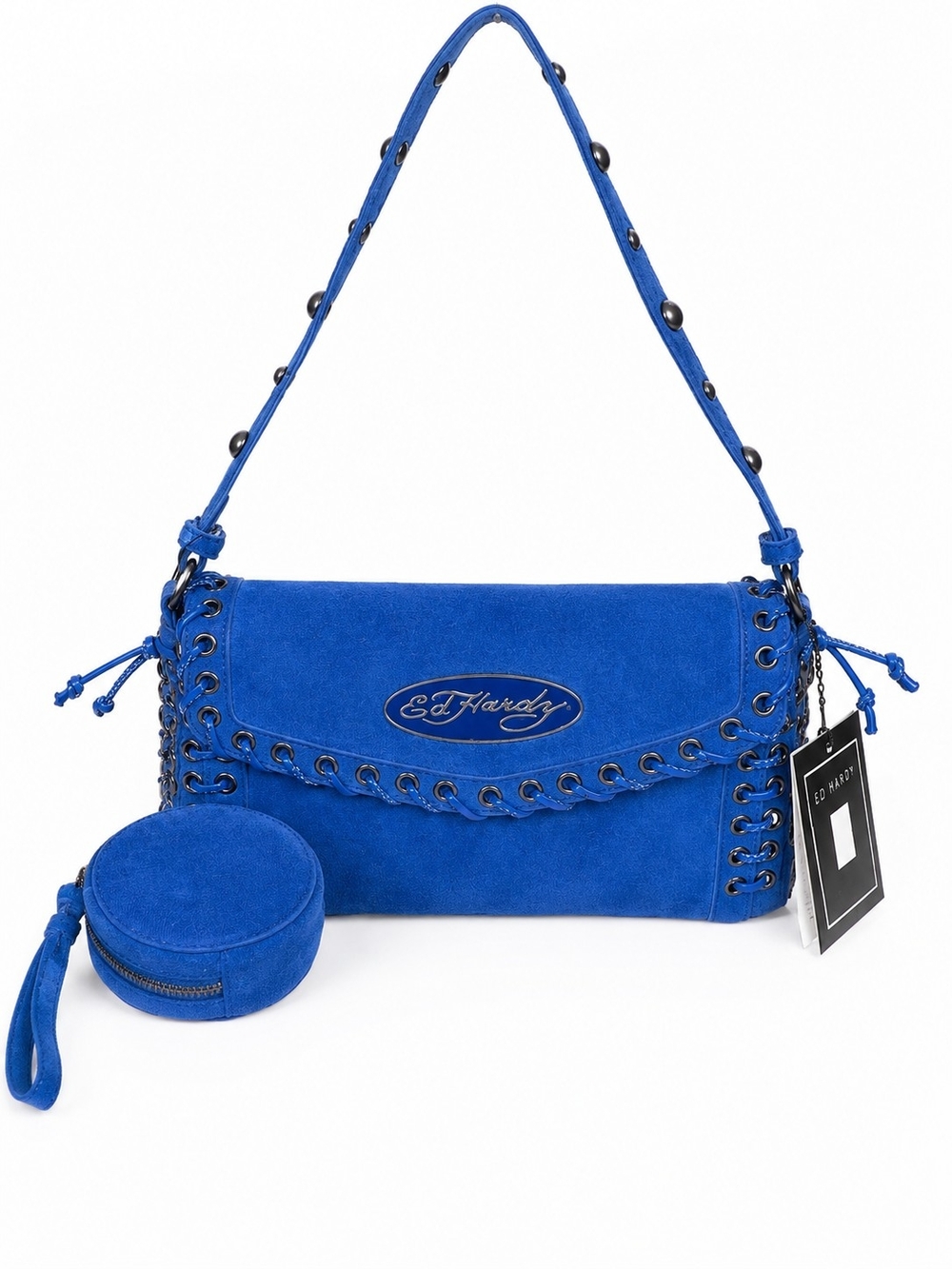 🆕️Ed Hardy Blue Shoulder Bag NWT Y2K Whipstitch Coin Purse MSRP $80